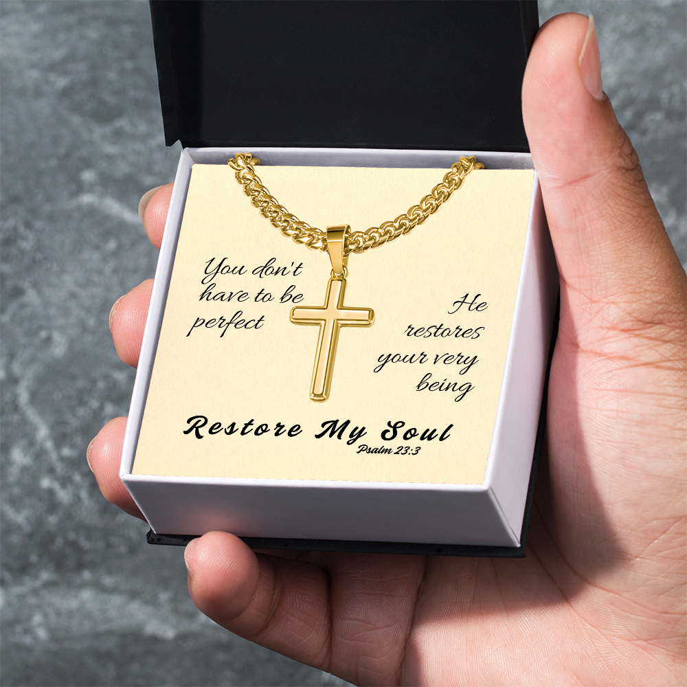 Restore My Soul (Psalm 23:3) | Premium Sterling Silver Cuban Link Cross Necklace