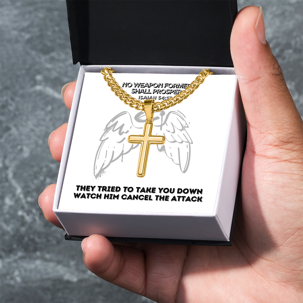 No Weapon Formed Shall Prosper (Isaiah 54:17) | Premium Sterling Silver Cuban Link Cross Necklace