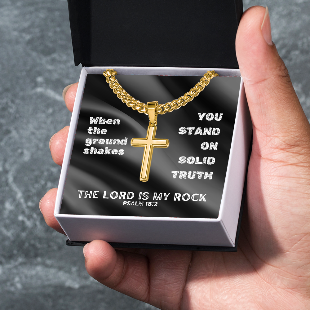 The Lord Is My Rock (Psalm 18:2) | Premium Sterling Silver Cuban Link Cross Necklace