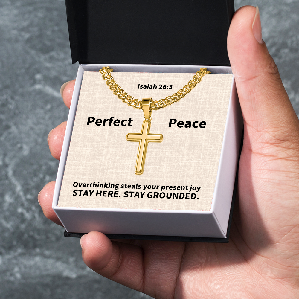 Perfect Peace (Isaiah 26:3) | Premium Sterling Silver Cuban Link Cross Necklace