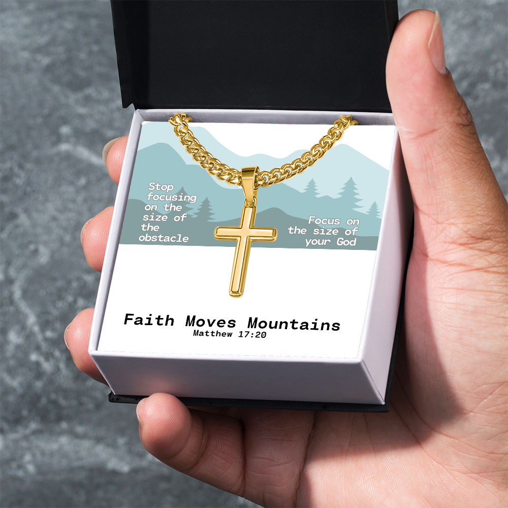 Faith Moves Mountains (Matthew 17:20) | Premium Sterling Silver Cuban Link Cross Necklace