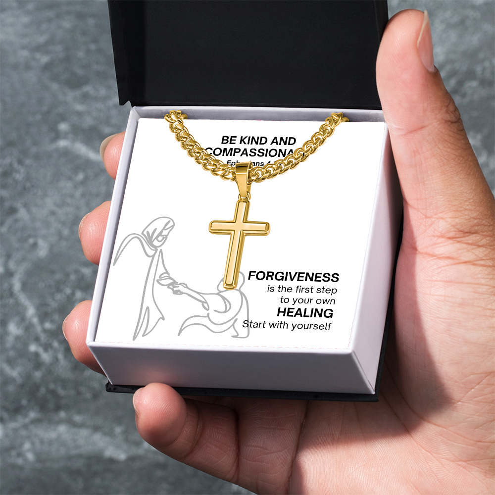 Be Kind And Compassionate (Ephesians 4:32) | Premium Sterling Silver Cuban Link Cross Necklace