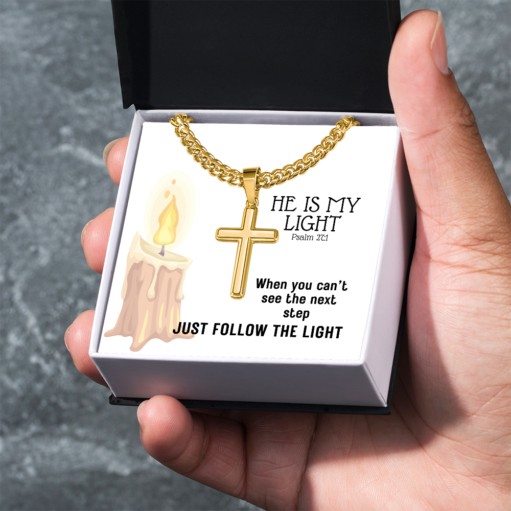 He Is My Light (Psalm 27:1) | Premium Sterling Silver Cuban Link Cross Necklace
