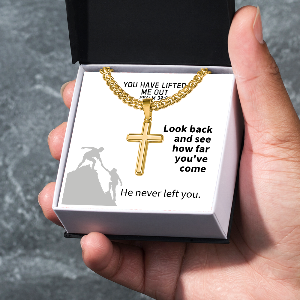 You Have Lifted Me Out (Psalm 30:2) | Premium Sterling Silver Cuban Link Cross Necklace