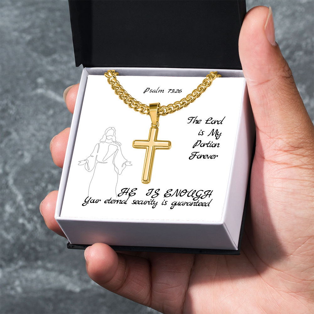 The Lord is My Portion Forever (Psalm 73:26) | Premium Sterling Silver Cuban Link Cross Necklace