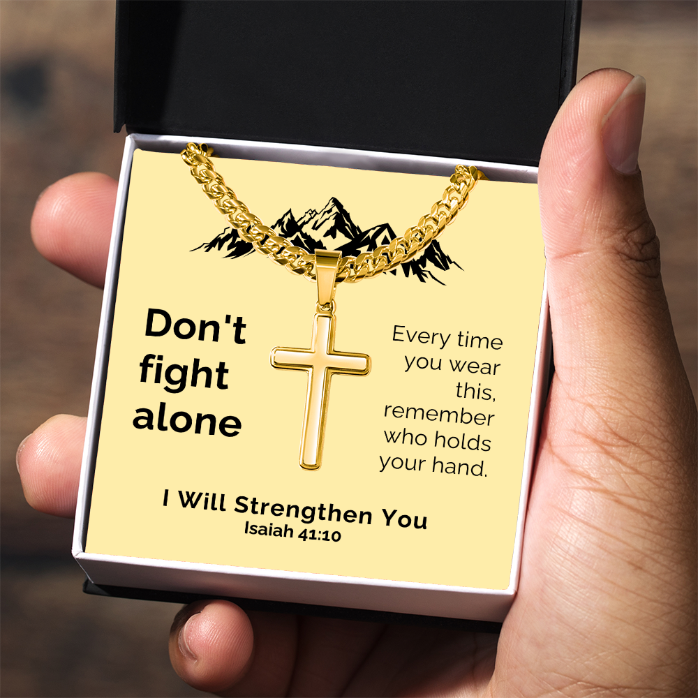 I Will Strengthen You (Isaiah 41:10) | Premium Sterling Silver Cuban Link Cross Necklace