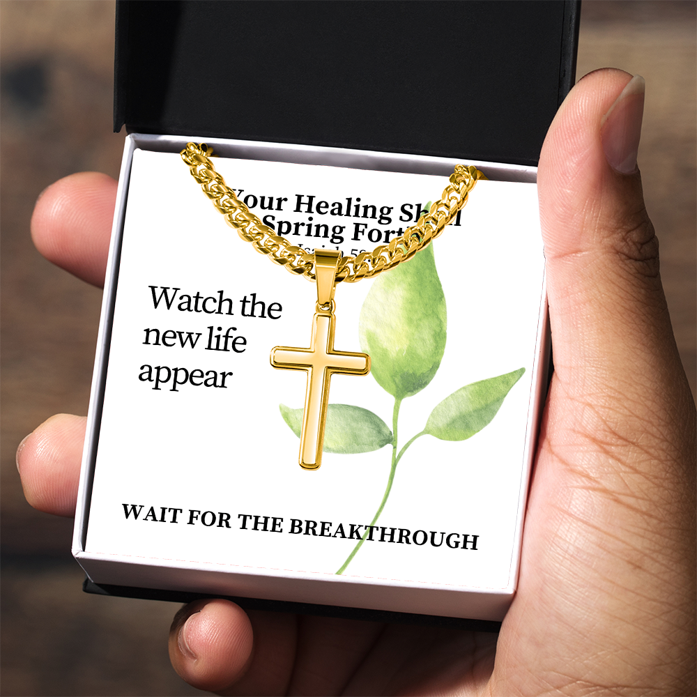 Your Healing Shall Spring Forth (Isaiah 58:8) | Premium Sterling Silver Cuban Link Cross Necklace
