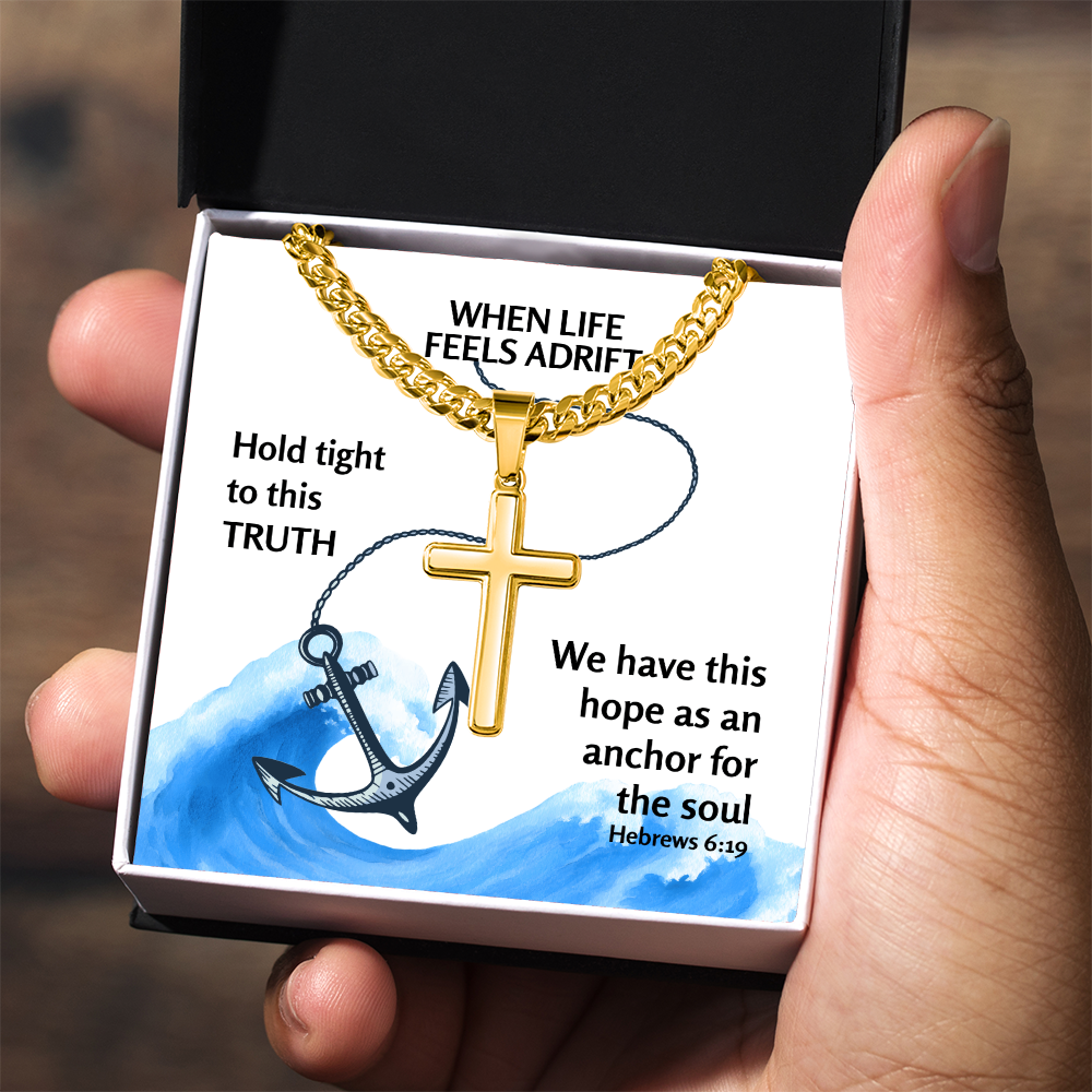 Hope Anchors The Soul (Hebrews 6:19) | Premium Sterling Silver Cuban Link Cross Necklace
