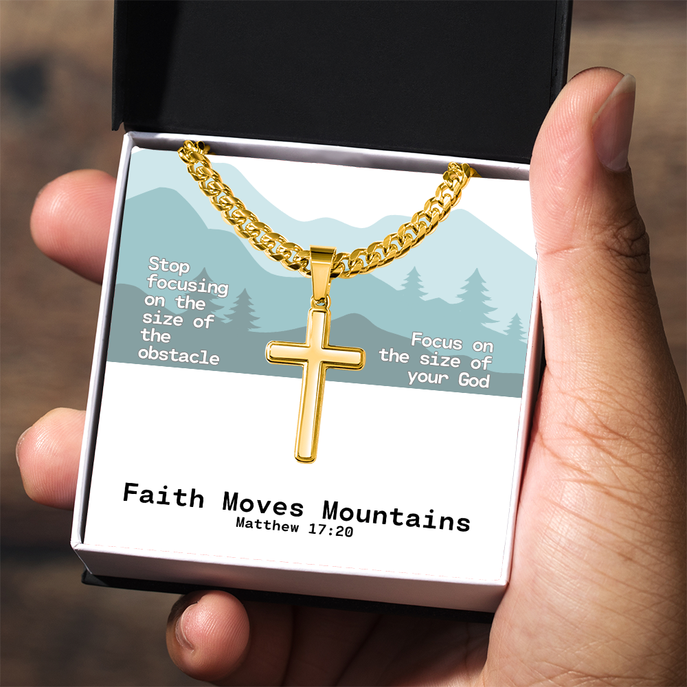 Faith Moves Mountains (Matthew 17:20) | Premium Sterling Silver Cuban Link Cross Necklace