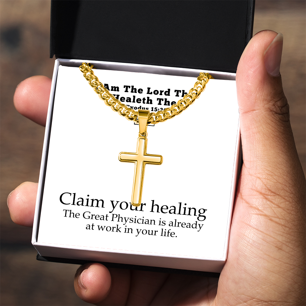 I Am The Lord That Healeth Thee (Exodus 15:26) | Premium Sterling Silver Cuban Link Cross Necklace