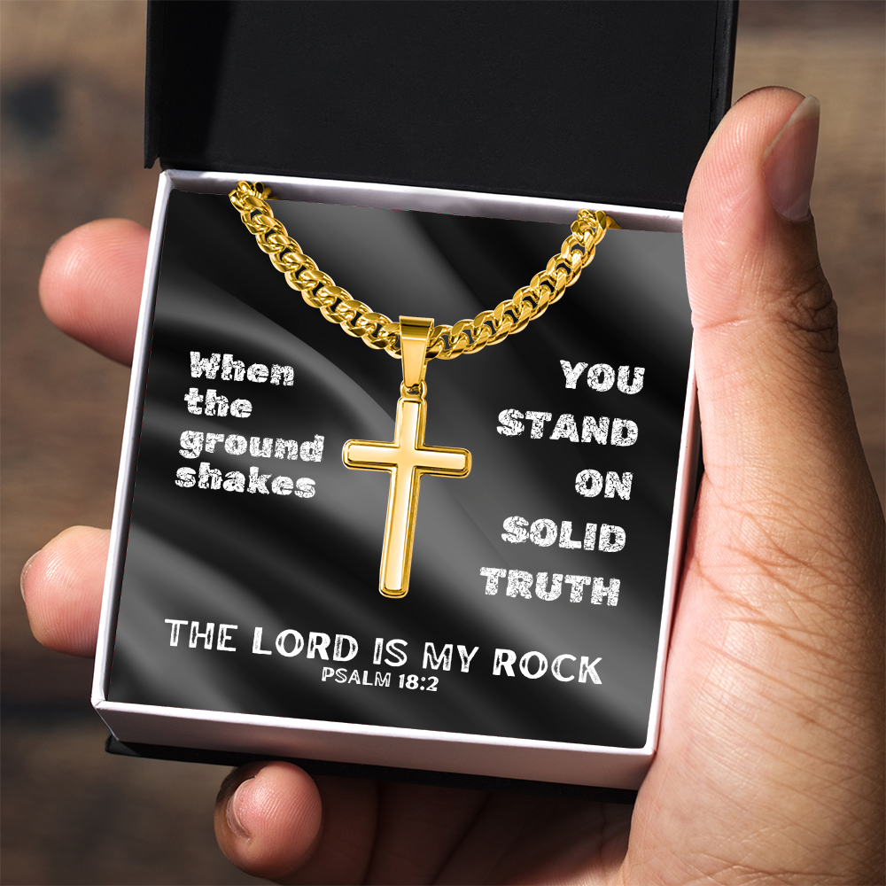 The Lord Is My Rock (Psalm 18:2) | Premium Sterling Silver Cuban Link Cross Necklace