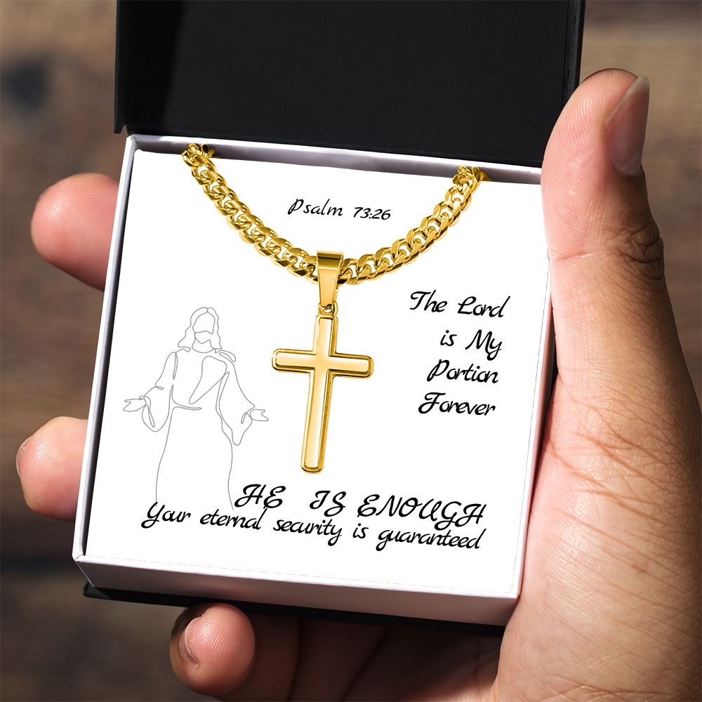 The Lord is My Portion Forever (Psalm 73:26) | Premium Sterling Silver Cuban Link Cross Necklace