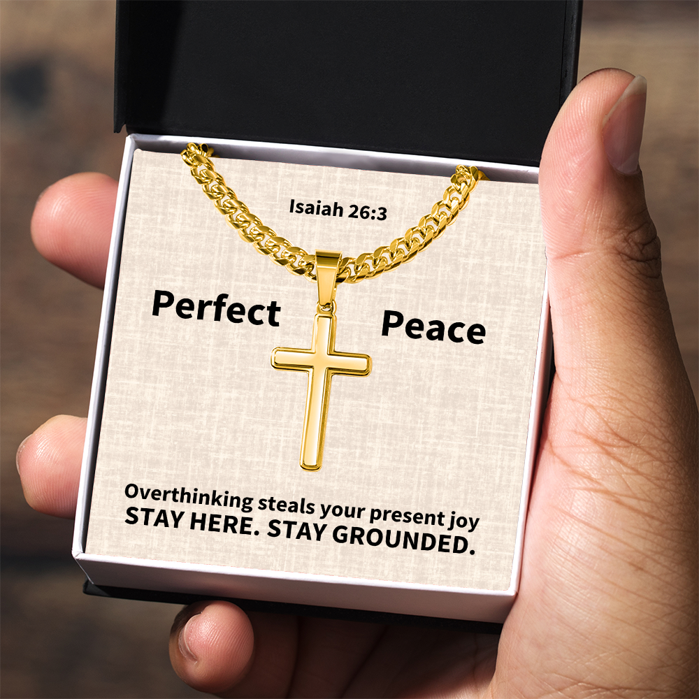 Perfect Peace (Isaiah 26:3) | Premium Sterling Silver Cuban Link Cross Necklace