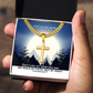 We Walk By Faith, Not By Sight (2 Corinthians 5:7) | Premium Sterling Silver Cuban Link Cross Necklace