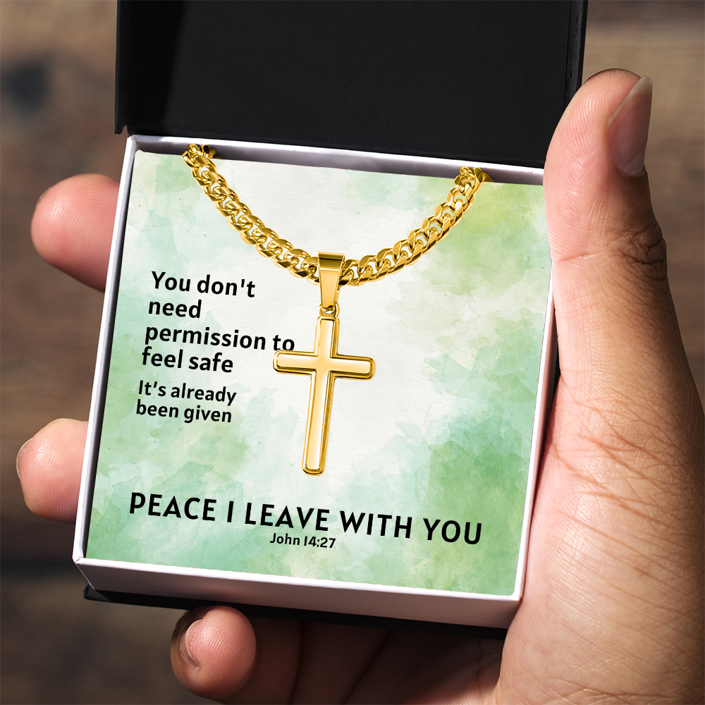 Peace I Leave With You (John 14:27) | Premium Sterling Silver Cuban Link Cross Necklace