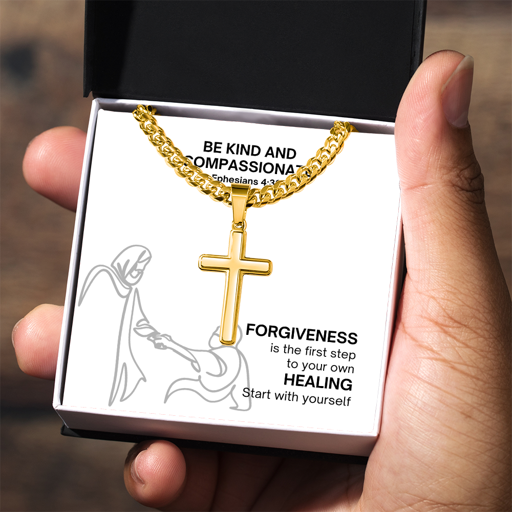 Be Kind And Compassionate (Ephesians 4:32) | Premium Sterling Silver Cuban Link Cross Necklace