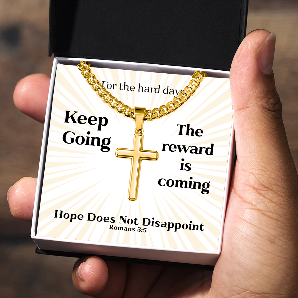 Hope Does Not Disappoint (Romans 5:5) | Premium Sterling Silver Cuban Link Cross Necklace