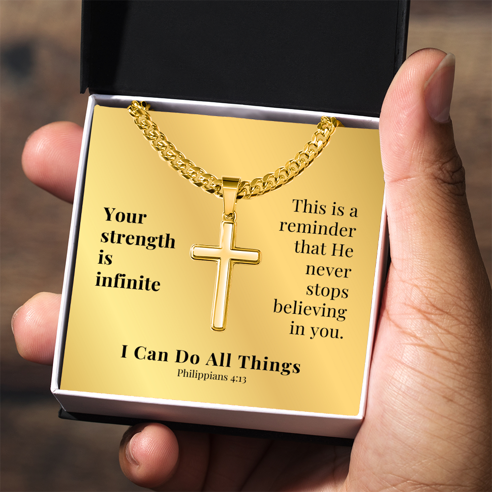 I Can Do All Things (Philippians 4:13) | Premium Sterling Silver Cuban Link Cross Necklace