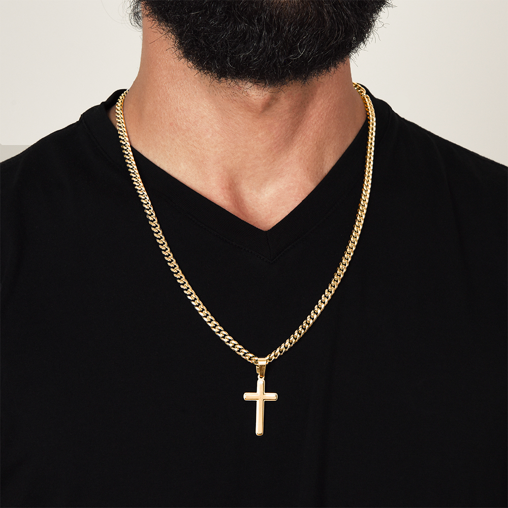I Will Restore Their Fortunes (Jeremiah 30:18) | Premium Sterling Silver Cuban Link Cross Necklace