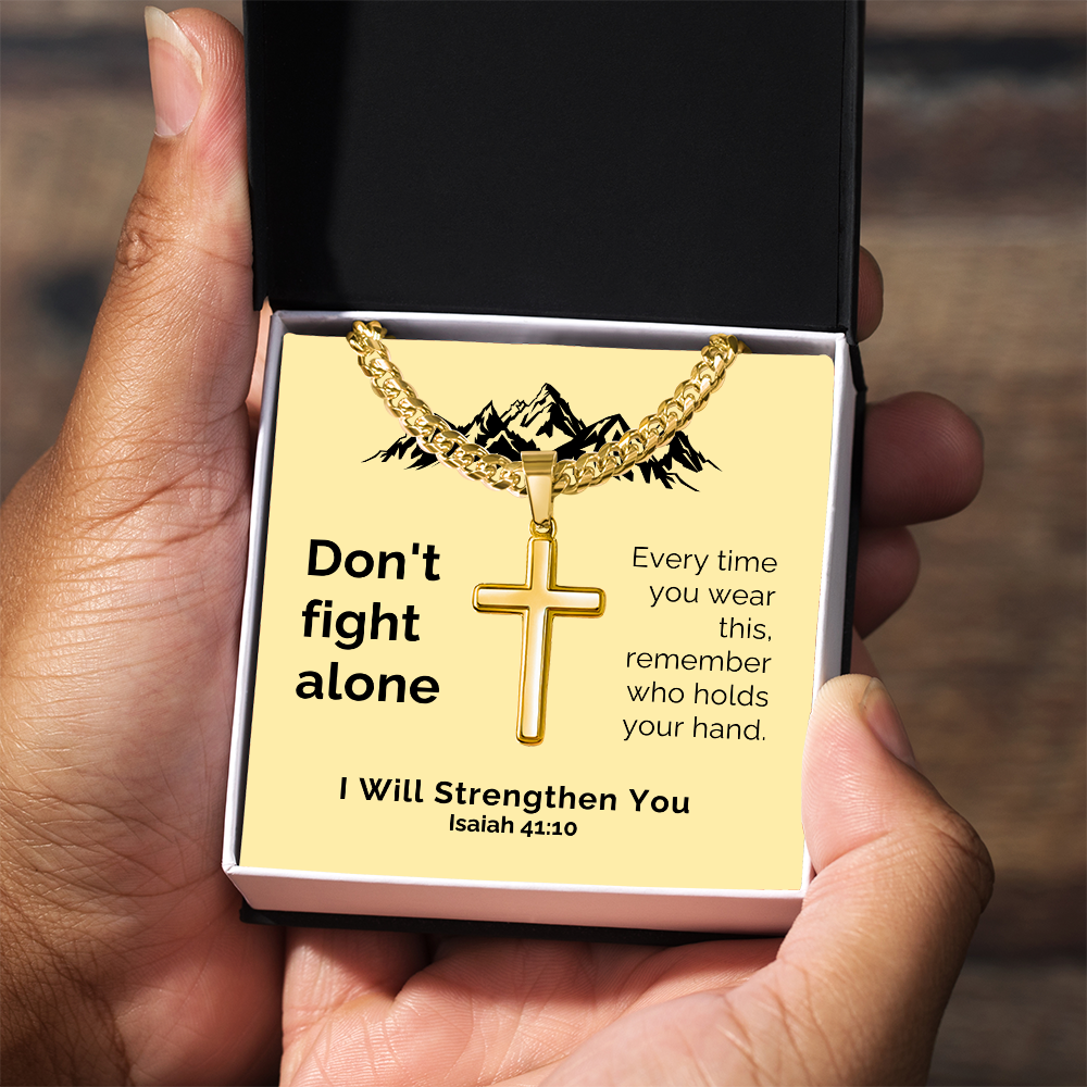 I Will Strengthen You (Isaiah 41:10) | Premium Sterling Silver Cuban Link Cross Necklace