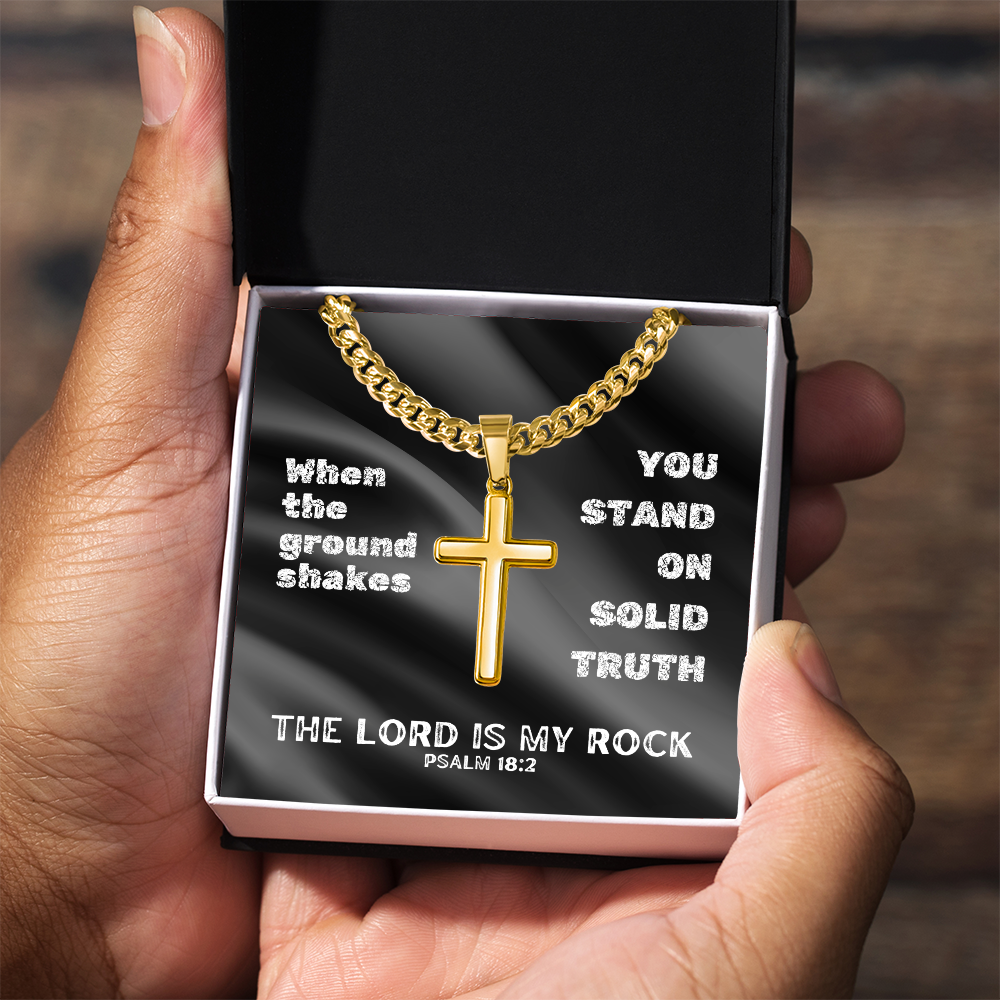 The Lord Is My Rock (Psalm 18:2) | Premium Sterling Silver Cuban Link Cross Necklace