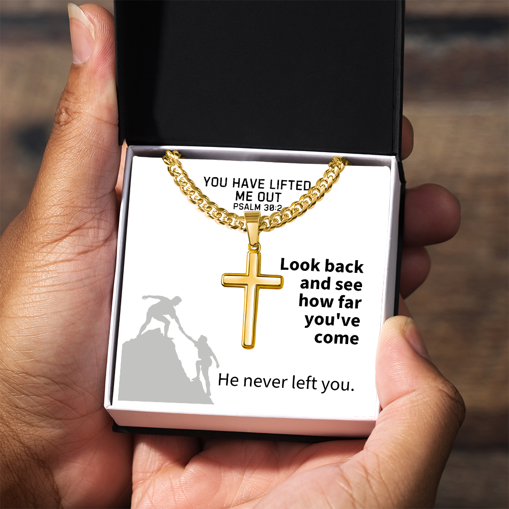 You Have Lifted Me Out (Psalm 30:2) | Premium Sterling Silver Cuban Link Cross Necklace