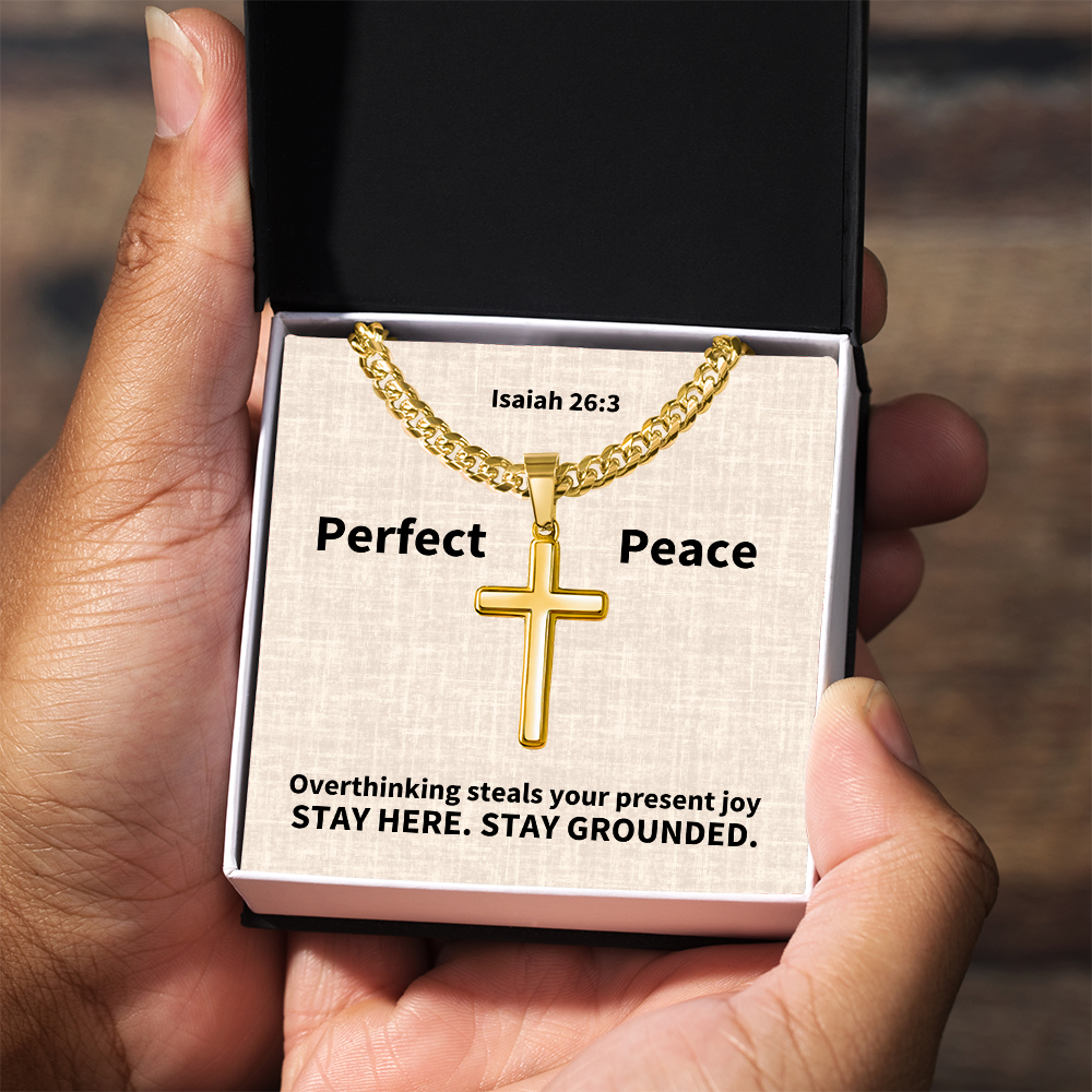 Perfect Peace (Isaiah 26:3) | Premium Sterling Silver Cuban Link Cross Necklace