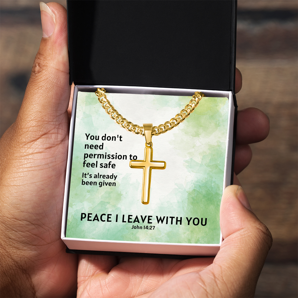 Peace I Leave With You (John 14:27) | Premium Sterling Silver Cuban Link Cross Necklace