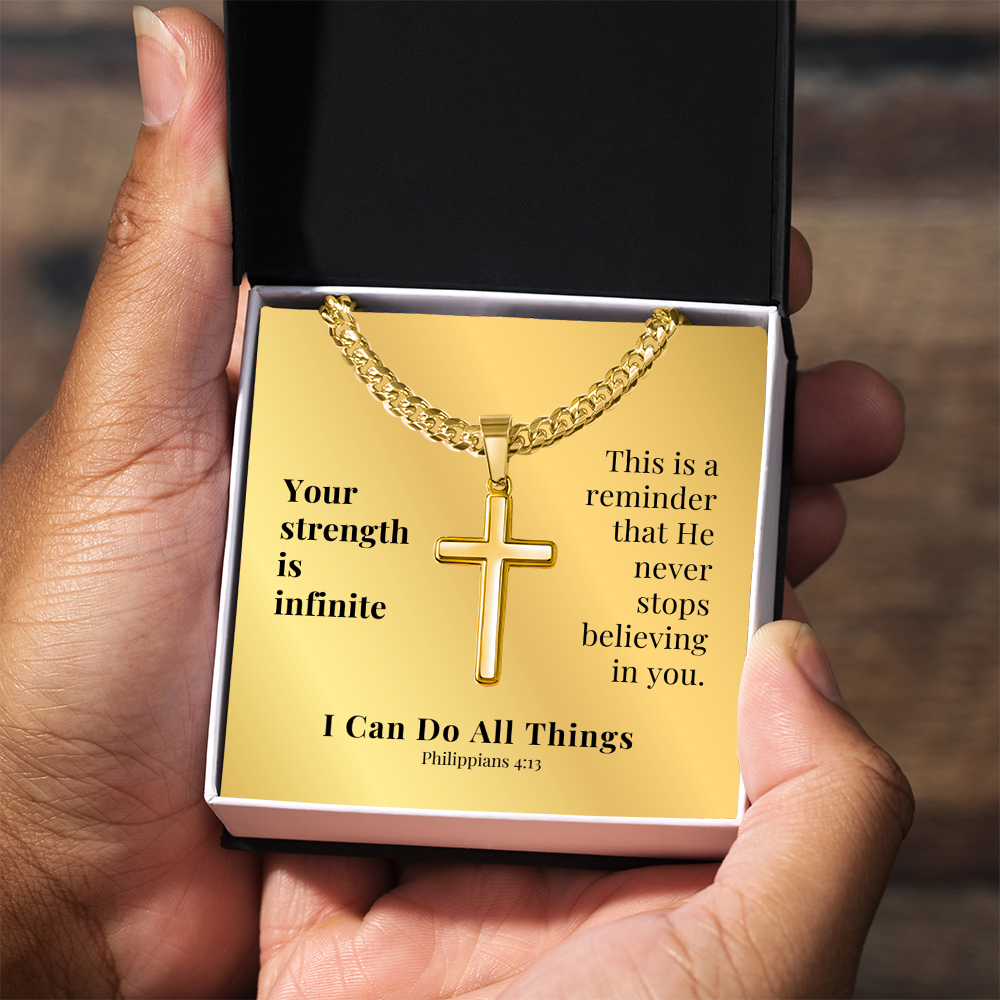 I Can Do All Things (Philippians 4:13) | Premium Sterling Silver Cuban Link Cross Necklace