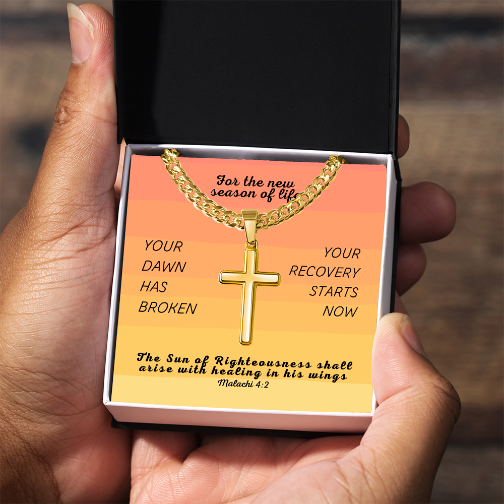Healing In His Wings (Malachi 4:2) | Premium Sterling Silver Cuban Link Cross Necklace
