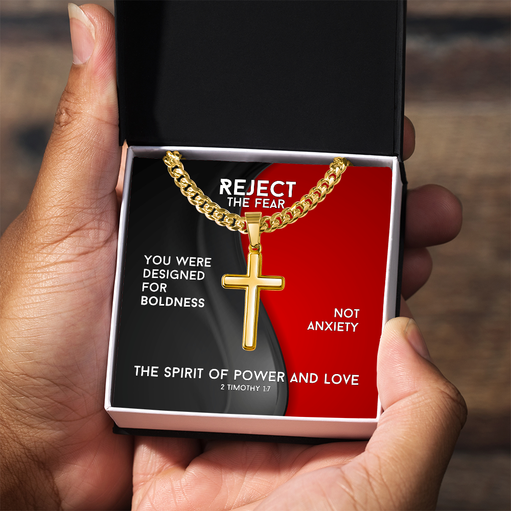 The Spirit Of Power And Love (2 Timothy 1:7) | Premium Sterling Silver Cuban Link Cross Necklace
