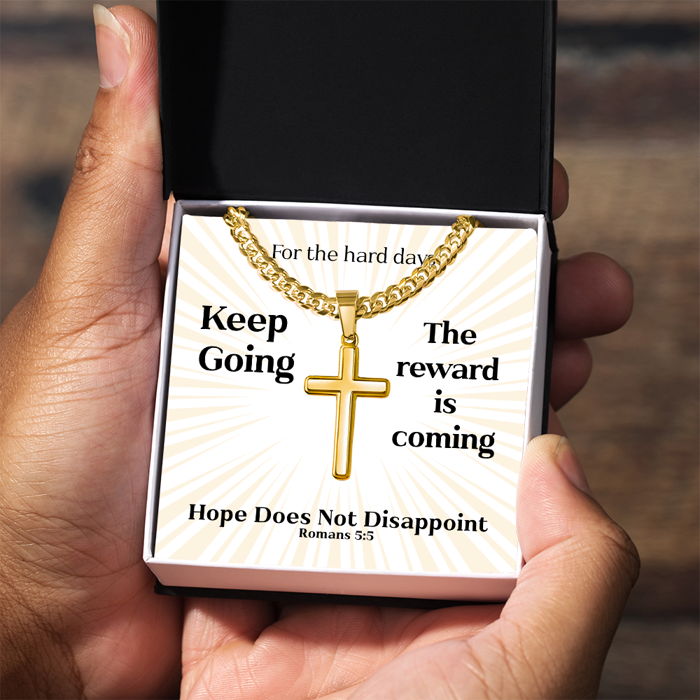 Hope Does Not Disappoint (Romans 5:5) | Premium Sterling Silver Cuban Link Cross Necklace