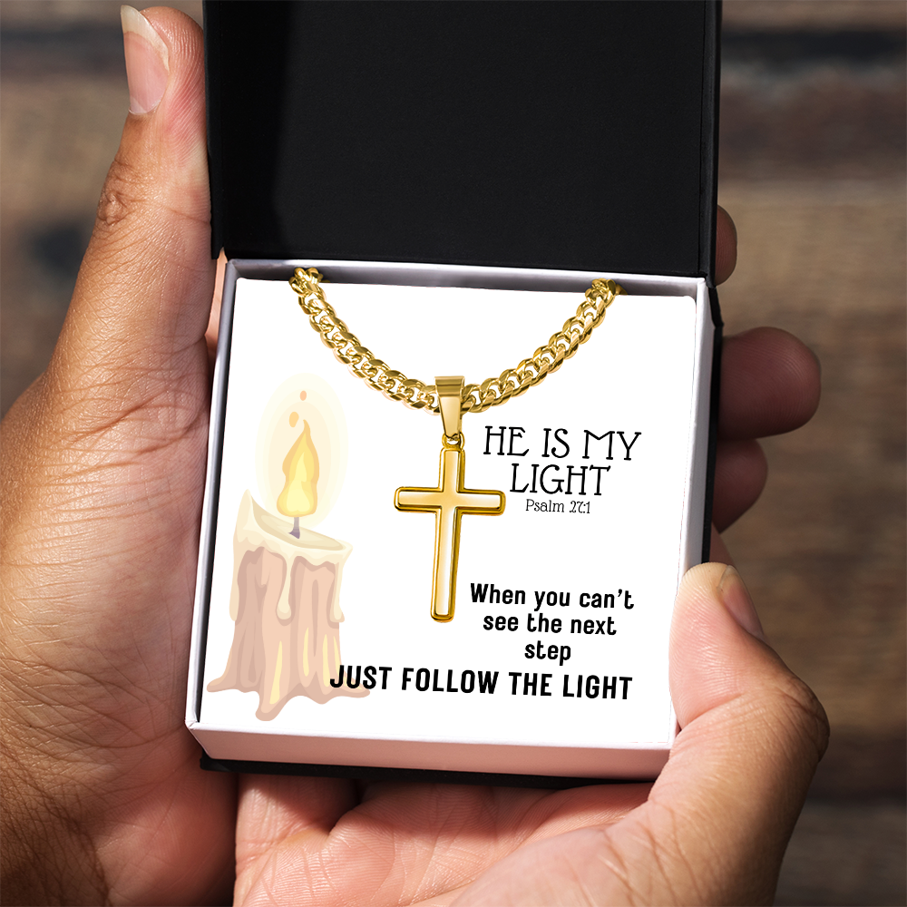 He Is My Light (Psalm 27:1) | Premium Sterling Silver Cuban Link Cross Necklace