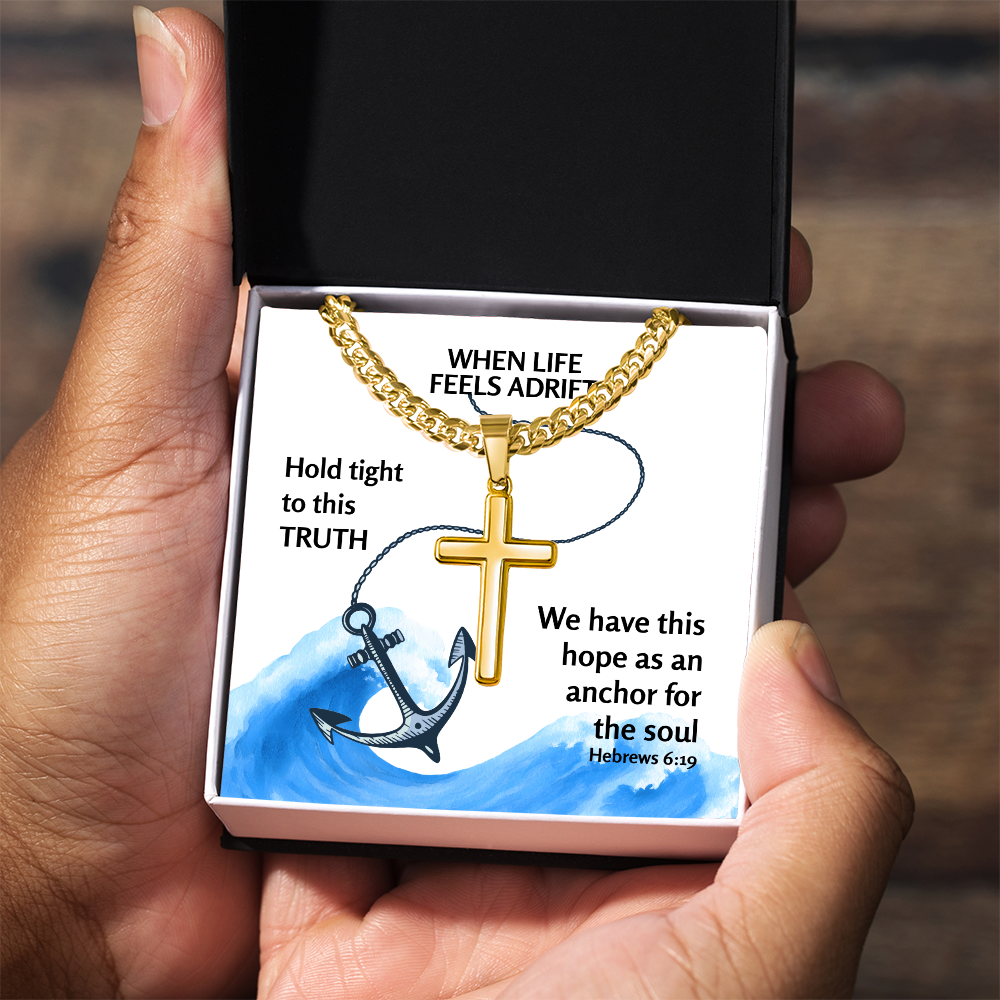 Hope Anchors The Soul (Hebrews 6:19) | Premium Sterling Silver Cuban Link Cross Necklace