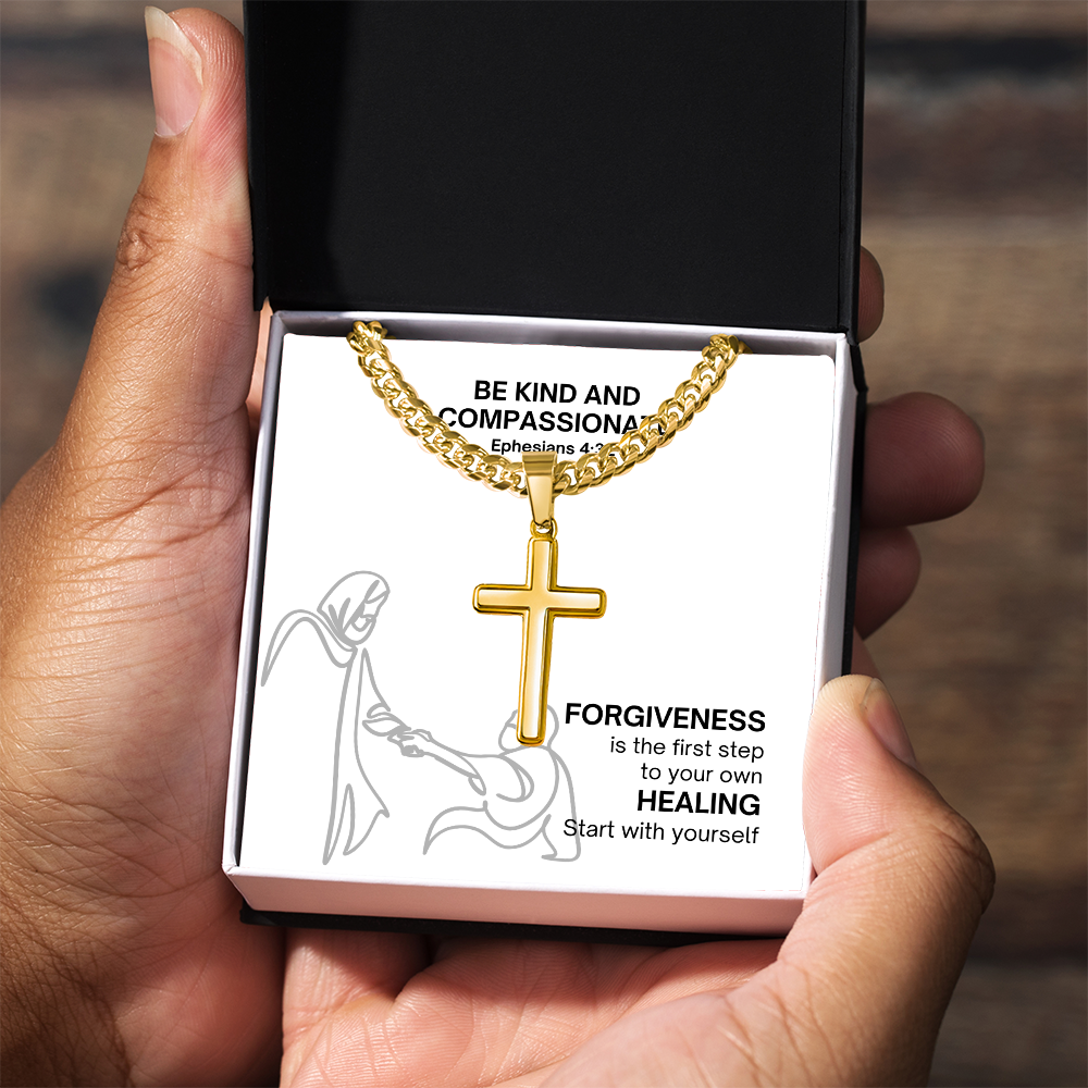 Be Kind And Compassionate (Ephesians 4:32) | Premium Sterling Silver Cuban Link Cross Necklace