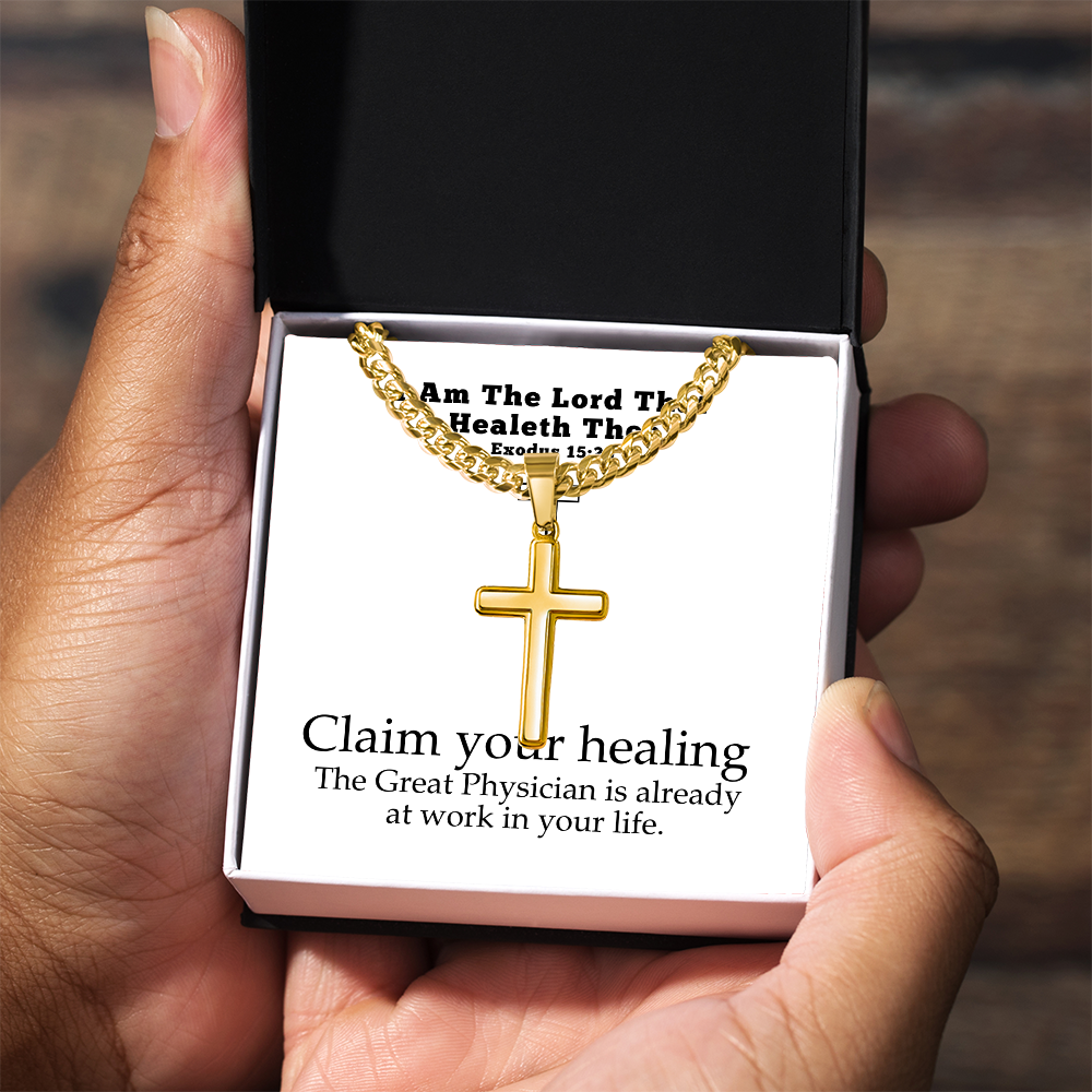 I Am The Lord That Healeth Thee (Exodus 15:26) | Premium Sterling Silver Cuban Link Cross Necklace