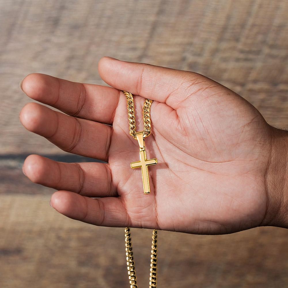 My Spirit Is Life And Peace (Romans 8:6) | Premium Sterling Silver Cuban Link Cross Necklace