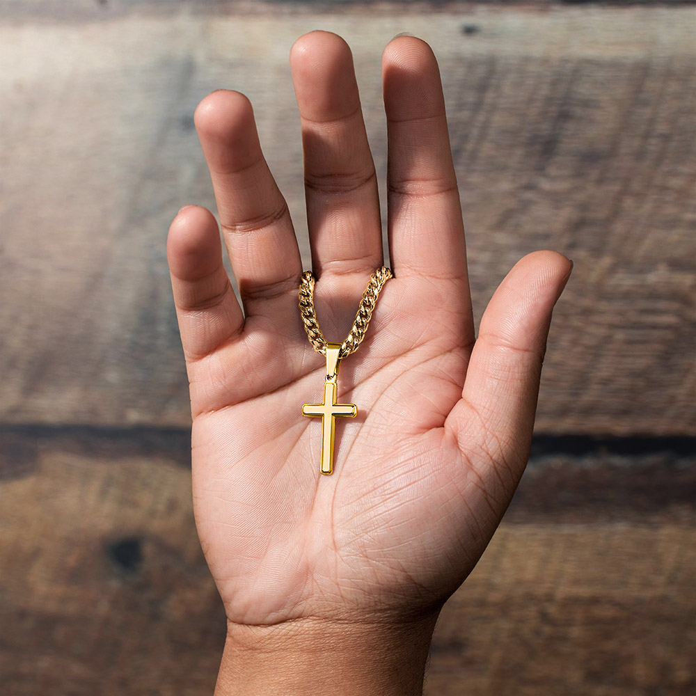 He Turns Sicknesses Away (Deuteronomy 7:15) | Premium Sterling Silver Cuban Link Cross Necklace