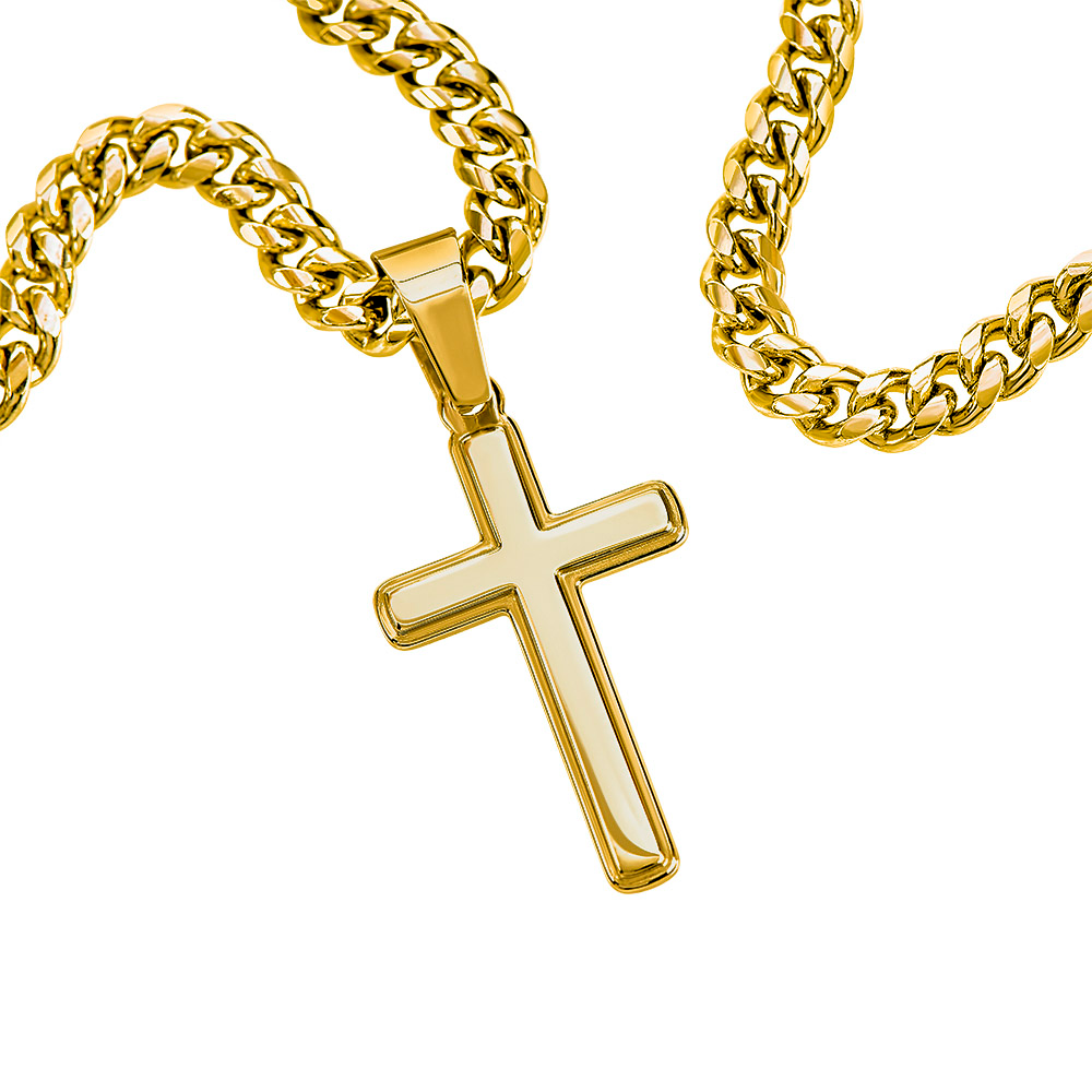 We Walk By Faith, Not By Sight (2 Corinthians 5:7) | Premium Sterling Silver Cuban Link Cross Necklace