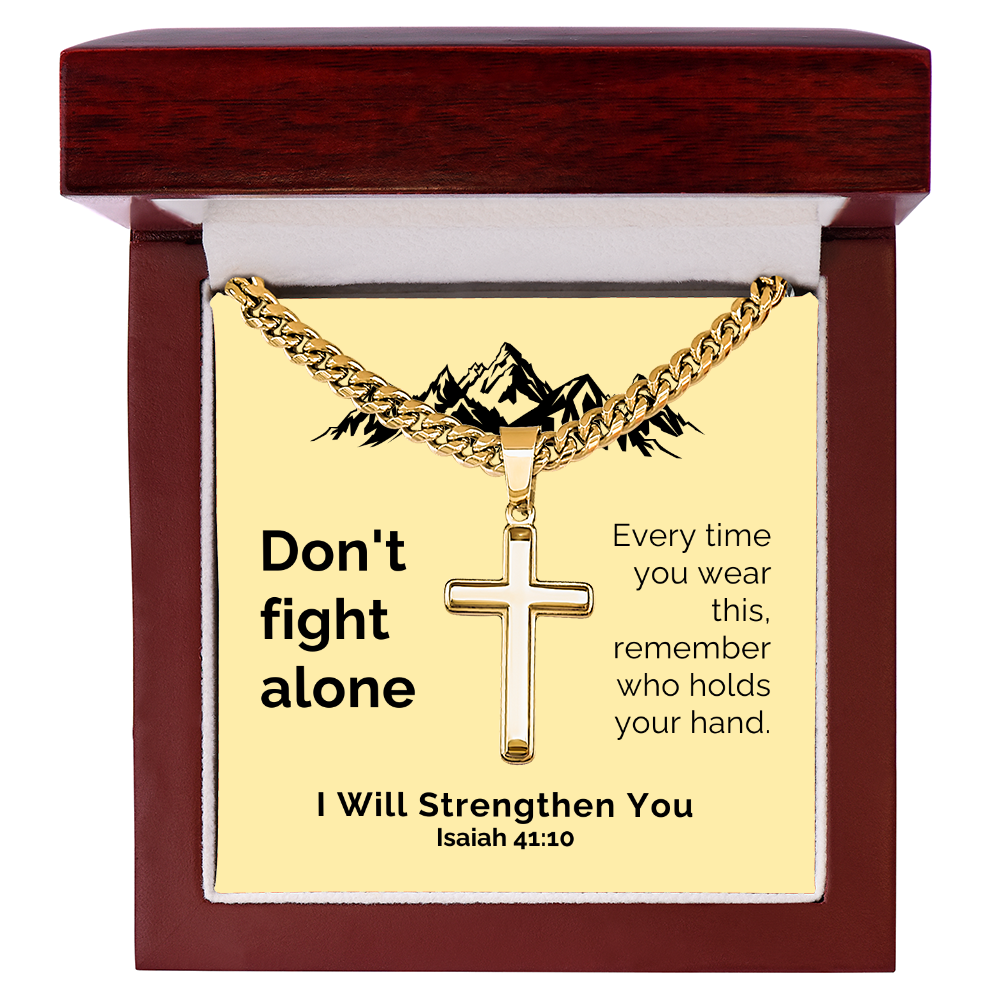 I Will Strengthen You (Isaiah 41:10) | Premium Sterling Silver Cuban Link Cross Necklace