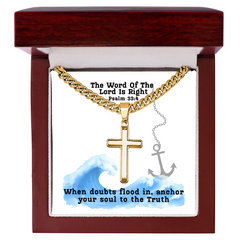 The Word Of The Lord Is Right (Psalm 33:4) | Premium Sterling Silver Cuban Link Cross Necklace