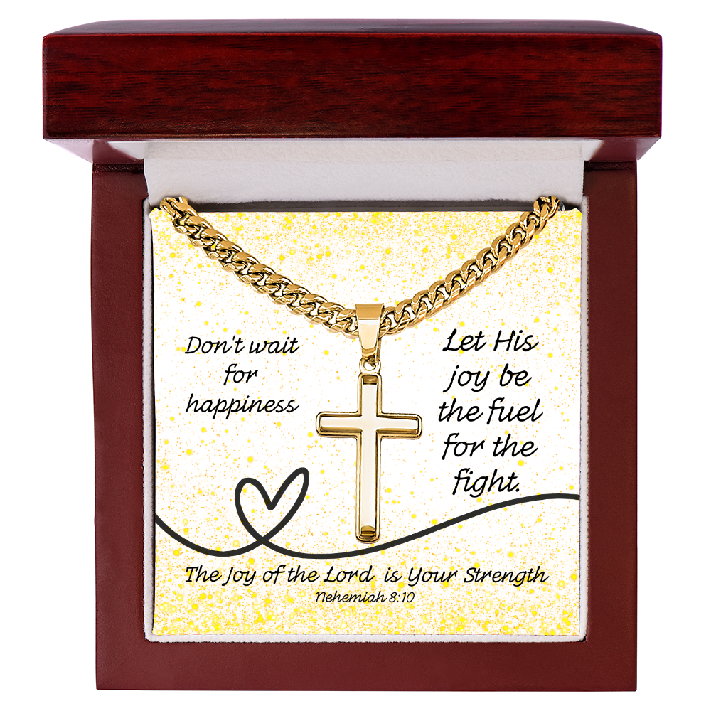 The Joy of the Lord Is Your Strength (Nehemiah 8:10) | Premium Sterling Silver Cuban Link Cross Necklace