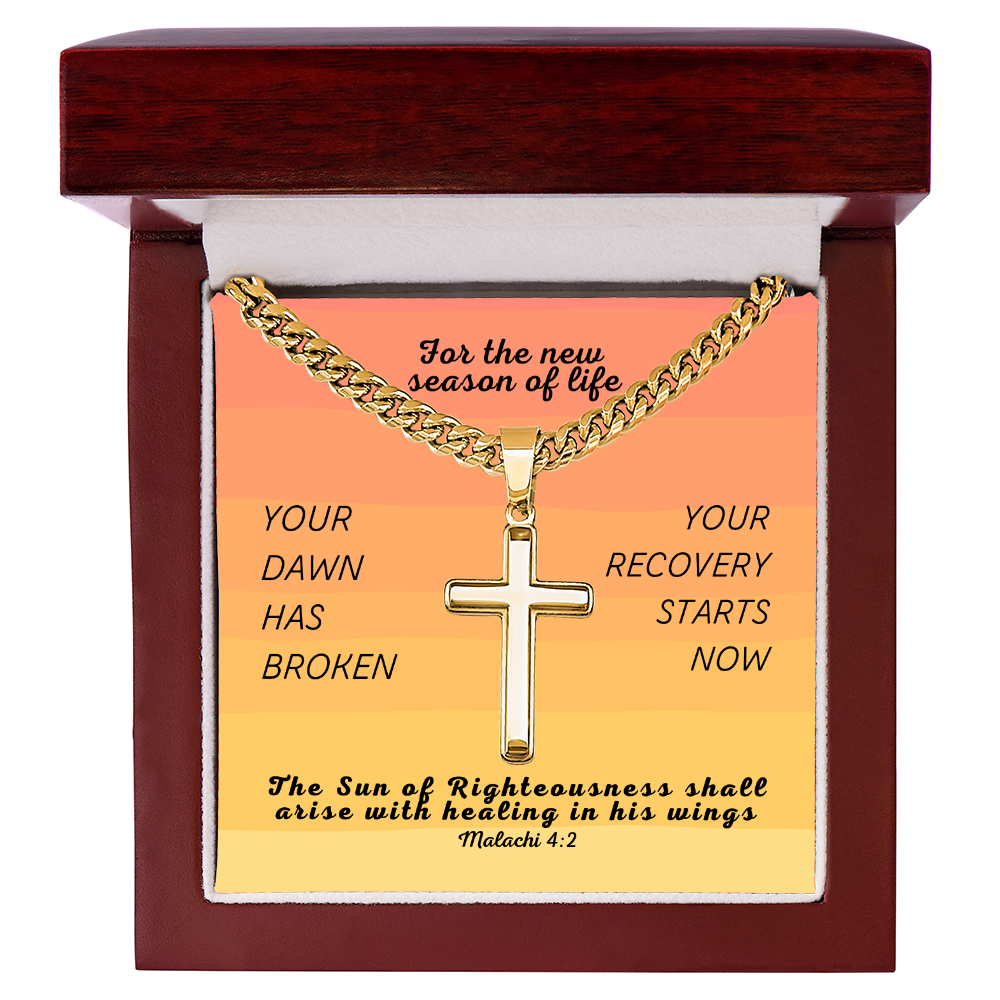 Healing In His Wings (Malachi 4:2) | Premium Sterling Silver Cuban Link Cross Necklace
