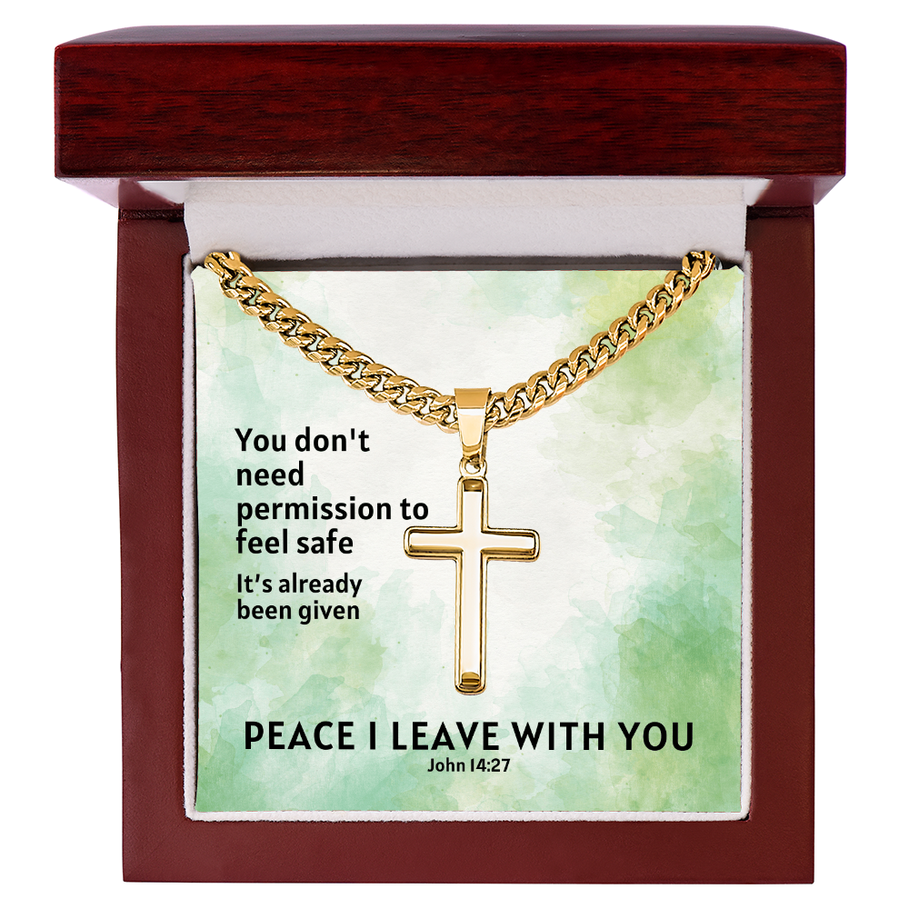 Peace I Leave With You (John 14:27) | Premium Sterling Silver Cuban Link Cross Necklace