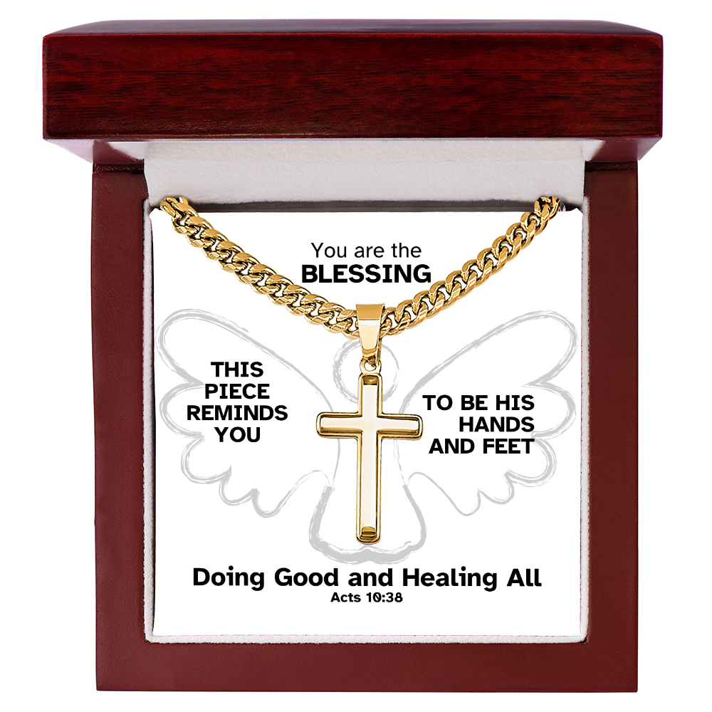 Doing Good And Healing All (Acts 10:38) | Premium Sterling Silver Cuban Link Cross Necklace