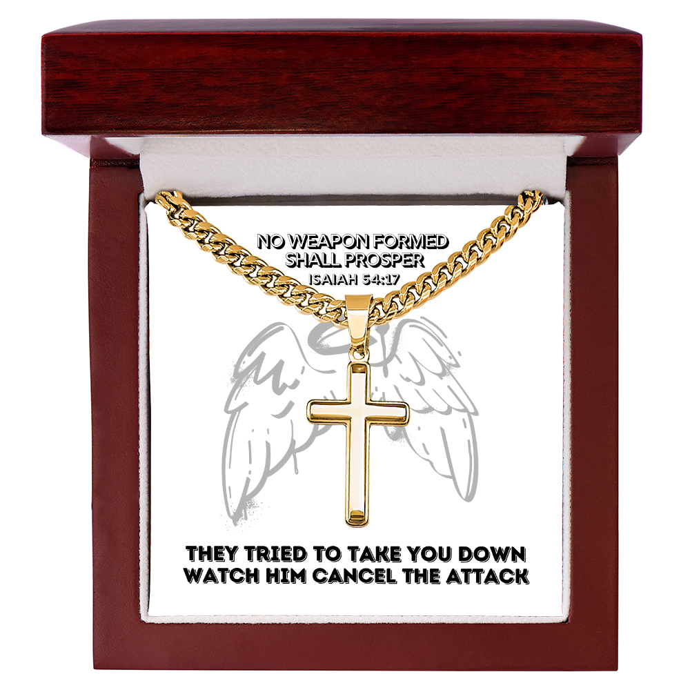 No Weapon Formed Shall Prosper (Isaiah 54:17) | Premium Sterling Silver Cuban Link Cross Necklace