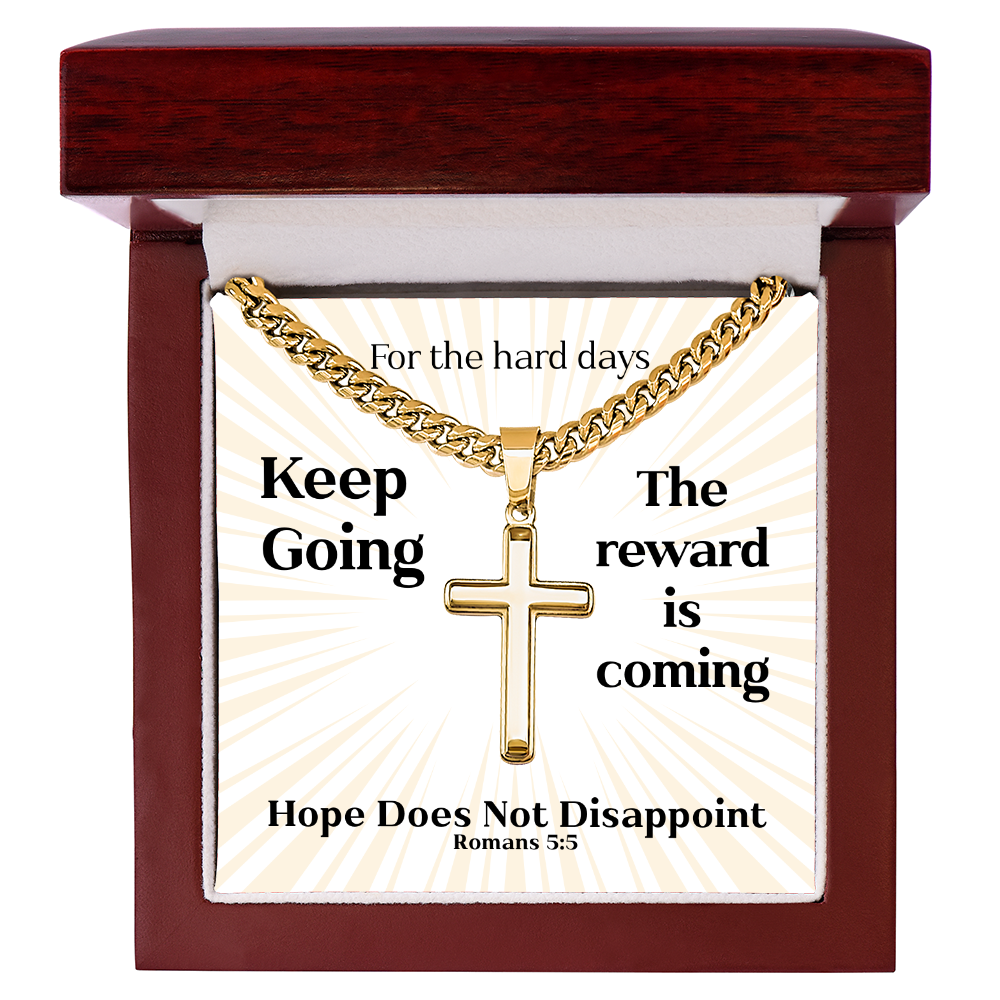 Hope Does Not Disappoint (Romans 5:5) | Premium Sterling Silver Cuban Link Cross Necklace