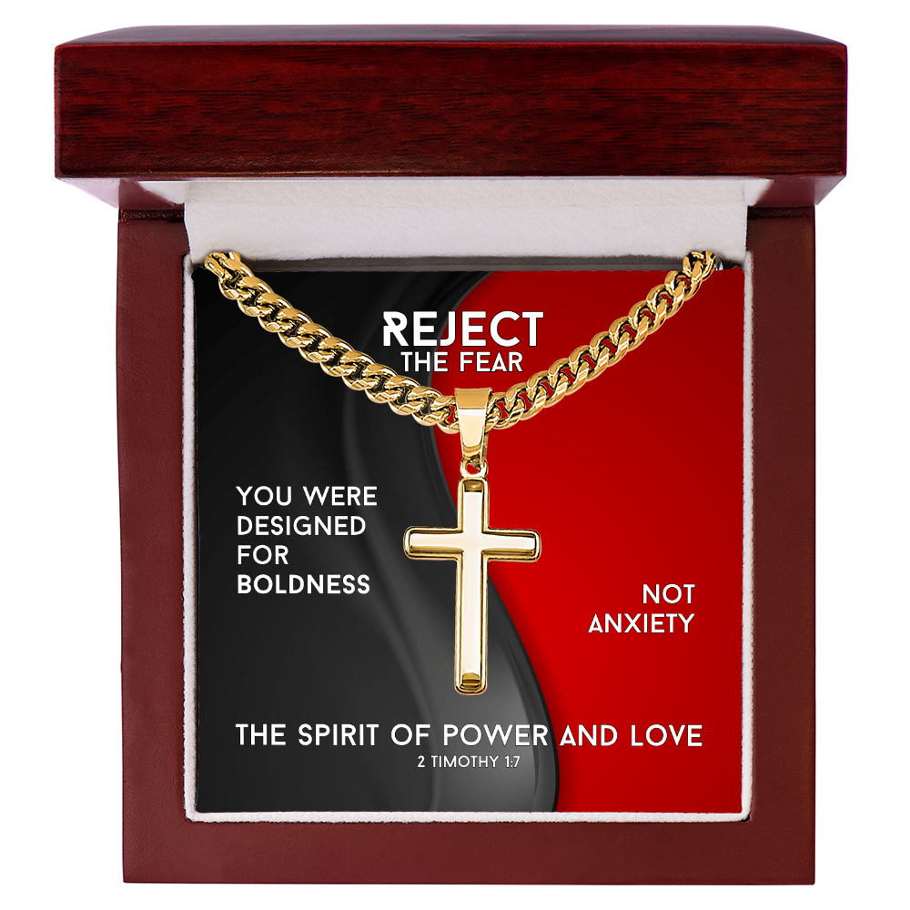 The Spirit Of Power And Love (2 Timothy 1:7) | Premium Sterling Silver Cuban Link Cross Necklace
