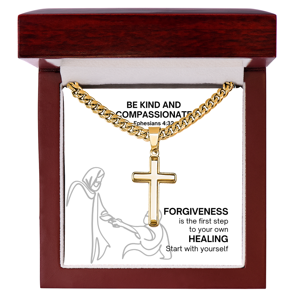 Be Kind And Compassionate (Ephesians 4:32) | Premium Sterling Silver Cuban Link Cross Necklace