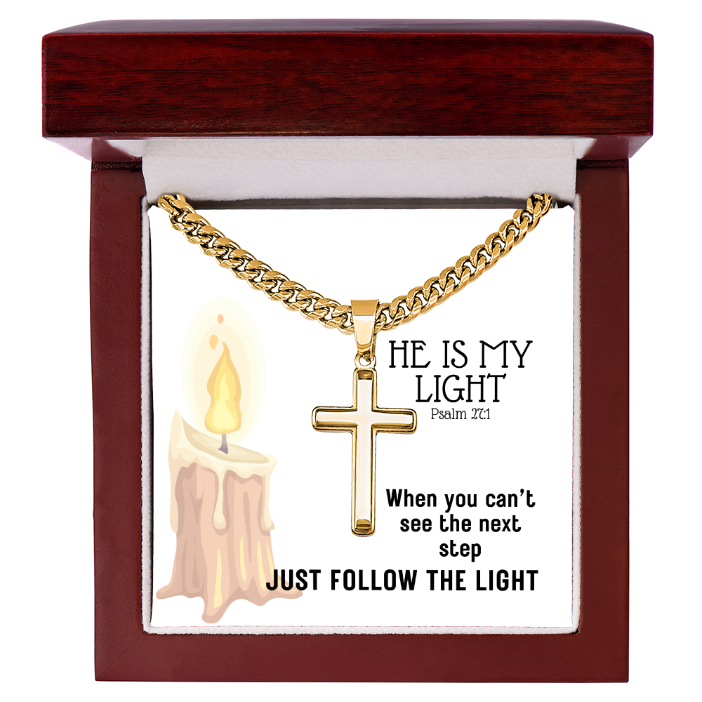 He Is My Light (Psalm 27:1) | Premium Sterling Silver Cuban Link Cross Necklace